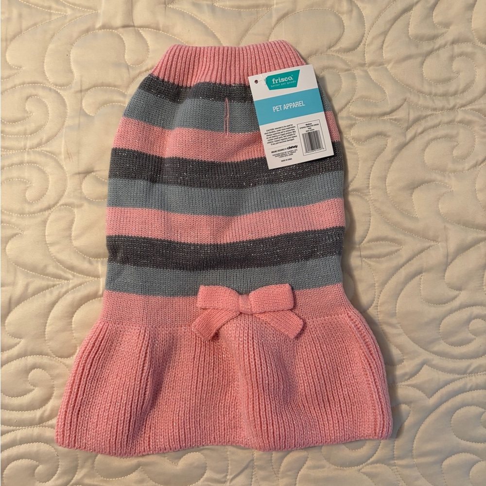 Frisco Pink and Gray Striped Pet Sweater
Size M. NWT